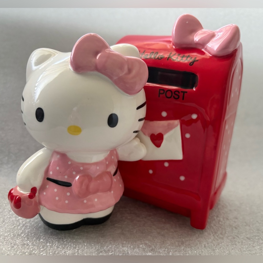 NWOT Hello Kitty Pink & Red Mailbox by Blue Sky Clayworks. Hand-painted ceramic.